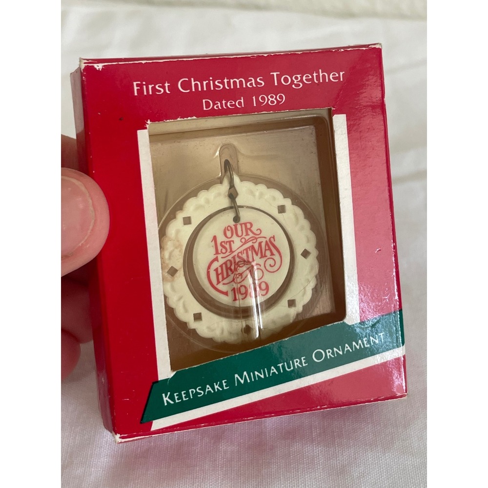 Hallmark First Christmas Together Ornament 1989 Miniature‎ White Ceramic Good